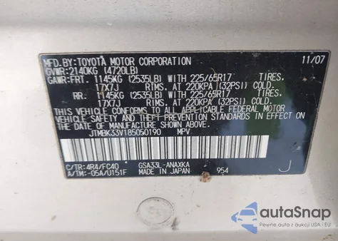 2008 Toyota Rav4 Base V6 z USA, uszkodzony, nr VIN JTMBK33V185050190